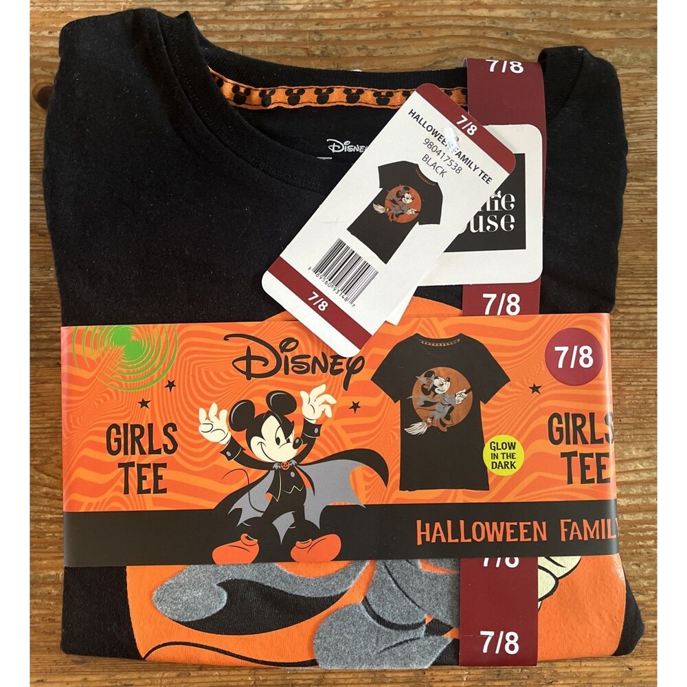 Disney Minnie Mouse Shirt Girls 7/8 Black Halloween Witch Graphic Tee